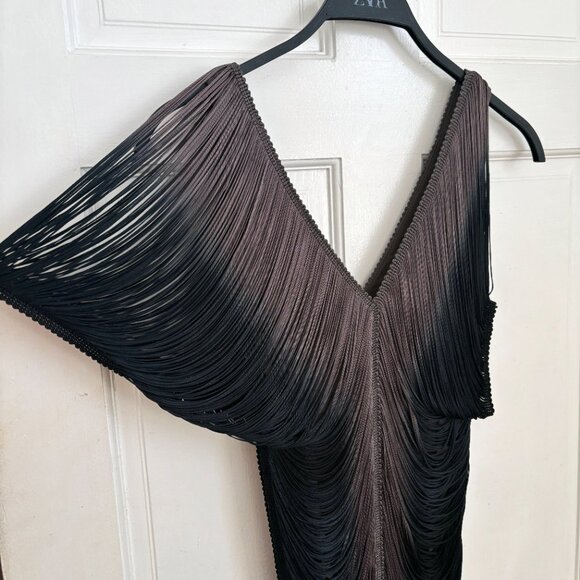 LIA KES Draped Fringe Dress New York Mini Short Mini Ombre Blue Grey Black XS - Picture 5 of 13